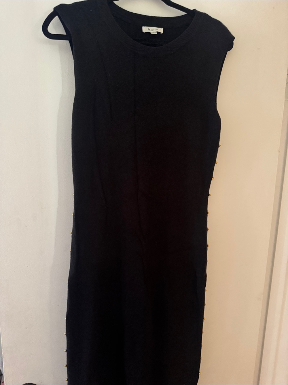 La Lune Black Sleeveless Knit Dress with Side Stud Detail